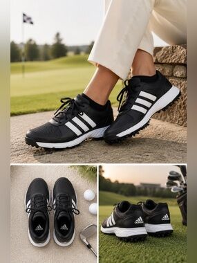 Adidas Golf Womans Tech Response 
Black and White Golf shoes. EUC
Men 8 woman 9